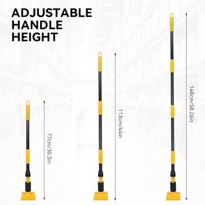 Mop Handle Commercial Heavy Duty - 57 Inch Industrial Metal Mop Stick with Jaw Clamp Replacement for Floor Cleaning - Professional Gripper Mops Head Replacement Holder - color: Black&Yellow 2