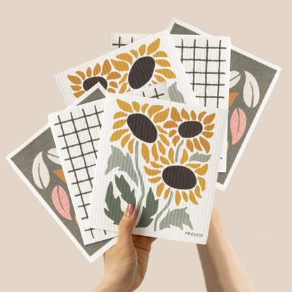 RECYCO Swedish Dishcloths for Kitchen | 6 Pack Autumn Leaf Washable Dish Rags | Cellulose Reusable Cleaning Paper Towels | Absorbent Counter Dish Cloth Sponge Kitchen Wipes, 8" L x 7" W - color: Autumn Leaf - 6 Pack