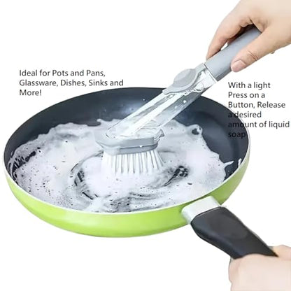 2-in-1 Soap Dispensing Dish Brush with Sponge Head – Easy Grip Kitchen Scrubber for Dishes, Pots, Pans & More – Includes Refill – by Dependable Industries Inc. Essentials