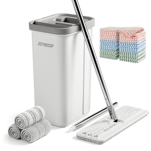 JOYMOOP Hands-Free Mop and Bucket with Wringer Set with Microfiber Cleaning Cloth, Househould Cleaning Tool of Floor Mop and Kitchen Towels