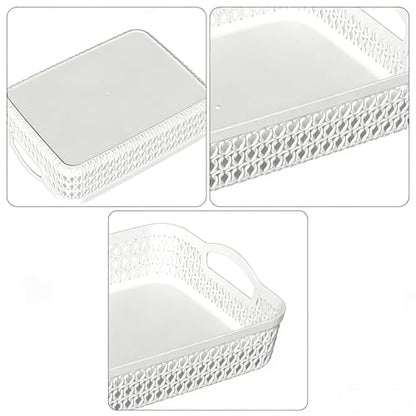 Set of 6 Large Baskets for Organizing 13.5 x 10 x 2.9 Inch, Desktop File Paper Letter Organizer Tray, Plastic Organizer for Office Pharmacy Dorm Kitchens Closets Shelves (White) - size: Large