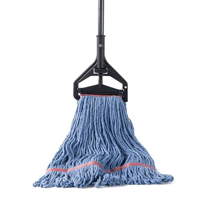 Matthew Residential&Commercial Mop 2 Set&2 Replacement Heavy Duty Industrial Mops w/Adjustable Side-Gate Handle(Quick-Change Gripper) Looped-End String Wet Cotton Mop for Home,Office,Warehouse