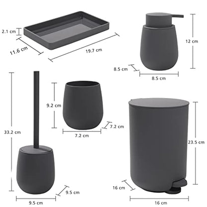 GAHEFY Grey Bathroom Accessories Set with Small Trash Can 3 Liter/0.8 Gallon,Toothbrush Holder,Soap Dispenser,Vanity Tray,Toilet Bowl Brush and Holder Grey 5PCS - style: grey 5 pcs