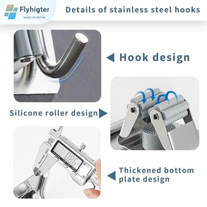 8 Pack Stainless Steel Mop Clips – Heavy Duty Wall Mounted Broom Holders, Rustproof & Tool-Free Install with Back Adhesive or Glue for Home and Garage - color: BLACK-8PCS