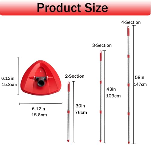 Spin Mop Replacement Handle, 4-Section 30-to-58 inch Mop Replacement Stick and Base Compatible with Ocedar Mop Handle for Easy Wring Mop Refills, Germany Screw Joint(Mop Head not Include) - color: Red, size: Handle + 1 Base