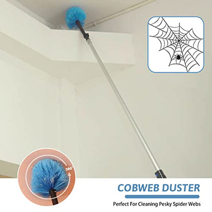 MAYKI 20 Foot High Reach Dusters for Cleaning 5 PCS, Ceiling Fan Dusters with Extension Pole, Cobweb Duster with Extension Pole for High Ceilings/Fans, 2 in 1 Window Squeegee Duster - size: 12 feet