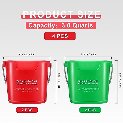 Yaomiao 4 Pcs Cleaning Bucket 3 Quart Small Sanitizing Square Bucket Detergent Pail with Measurements Spout and Handle for Home Commercial Use Restaurant Kitchen Office School (Red, Green) - color: Red, Green