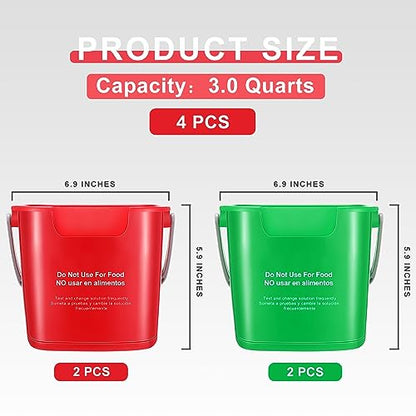 Yaomiao 4 Pcs Cleaning Bucket 3 Quart Small Sanitizing Square Bucket Detergent Pail with Measurements Spout and Handle for Home Commercial Use Restaurant Kitchen Office School (Red, Green) - color: Red, Green