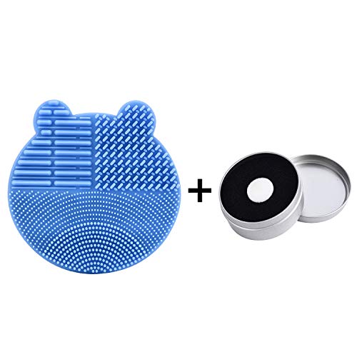 Silicon Makeup Brush Cleaner Mat with Brush Drying manual Make up brush cleaner cleanser machine Cosmetic Brush Cleaning Pad+Makeup Brush Dry Cleaned Quick Color Removal Sponge Scrubber Tool(Blue) - color: Sky Blue