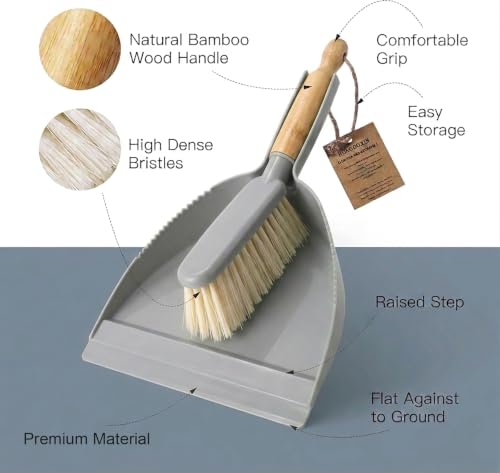 Small Dustpan and Brush Set - Mini Broom with Dustpan Set, Handheld Broom and Dust Pan Combo Set for Home, Pet Care, Car, 14 x 8.7 inch, Grey - color: Gray