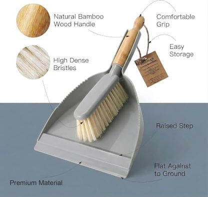 Small Dustpan and Brush Set - Mini Broom with Dustpan Set, Handheld Broom and Dust Pan Combo Set for Home, Pet Care, Car, 14 x 8.7 inch, Grey - color: Gray
