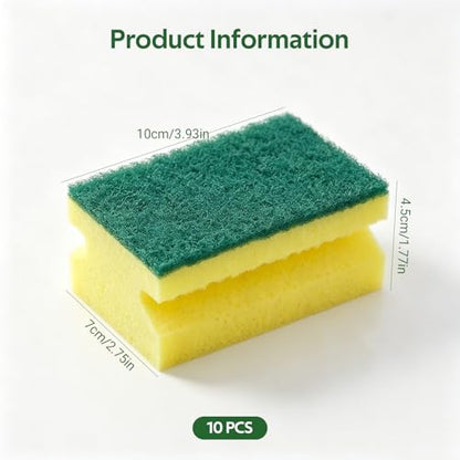 10pcs Dual-Sided Yellow & Green Cleaning Sponges - Super Absorbent, Non-Scratch Durable Polyurethane Sponges for Kitchen, Bathroom, Multi-Surface Household Cleaning