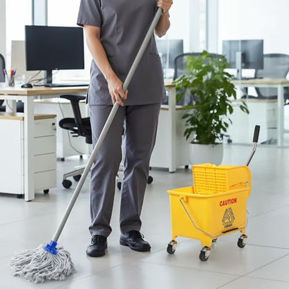 PLASTIC PRINCE Mop Bucket with NEW Reinforced Metal Wringer on Wheels Small Dual Chamber Industrial Mop Bucket with Reinforced Metal Wringer Separate Dirty Water for Business Household 20 Quart Yellow