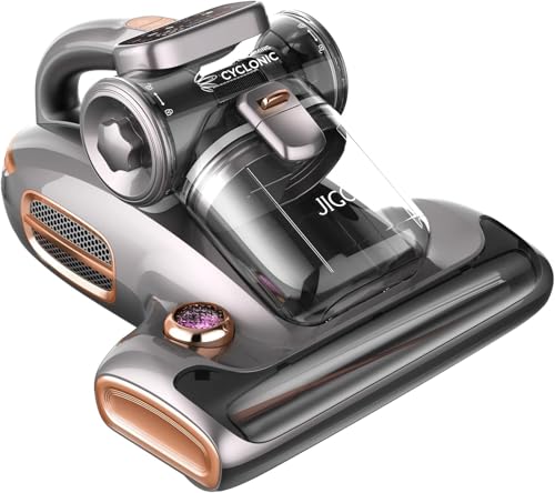 JIGOO T600 Bed Vacuum Cleaner with UV-C Light, 15Kpa Suction 700W Powerful Double Cup Handheld Vacuums, Mattress Vacuum Cleaner with Smart Dust Sensor, Ultrasonic & Heating Tech, HEPA Filter - Corded - color: Gray