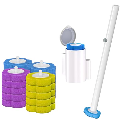 Disposable Toilet Brush Set with Holder, Angled Cleaning Wand with 24 Refill Heads, Wall-Mounted Hygienic Toilet Cleaner (Ocean, Lemon, Lavender Scents)