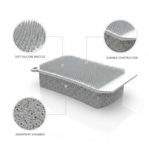 3-in-1 Silicone Crevice Cleaning Brush for Tight Gaps, Kitchen Counters, Bathroom Grout & Car Interiors - Gray