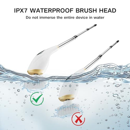 Electric Spin Scrubber Cordless Shower Cleaning Brush with 10 Replaceable Brush Heads, Extendable Handle Up to 59", 2 Speed, Waterproof, 2H Cleaning Time for Bathroom Shower Tile Glass Car