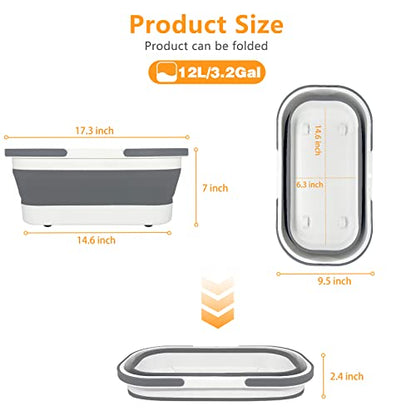 Goderewild Collapsible Plastic Bucket with Wheels 12L (3.17 Gallon) for House Cleaning, Camping, and RV - Multi-Purpose Rectangular Handy Basket for Cleaning Mop - Lightweight and Portable (Grey) - color: 12l-grey