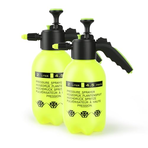 2 Pcs 1/2 Gallon Plastic Handheld Pump Sprayer – Garden Pressure Sprayer Bottle with Adjustable Nozzle for Plants, Cleaning, Household Tasks – Yellow - color: Yellow, size: 1/2 Gallon