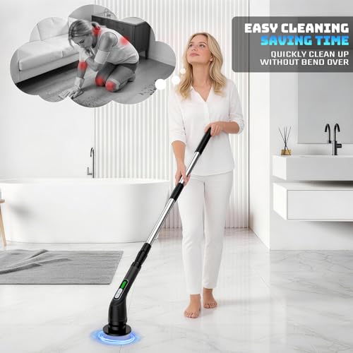 Highyes Electric Spin Scrubber, Powerful 2-Speed Cleaning Brush, | IPX7 Waterproof with 7 Reusable Brush Heads & Extendable Handle, for Bathroom Toilet Shower Kitchen Wall Tile Floor Grout - color: Black