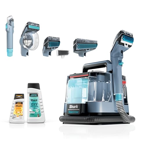Shark StainStriker | Portable Carpet, Upholstery & Area Rug Cleaner | 4 Tools | Bonus Full-Size Solutions | Powerful Stain & Odor Remover | Deep Clean & OXY Solutions | Blue | PX202BRN - style: StainStriker + 4 Tools + XL Cleaning Solutions