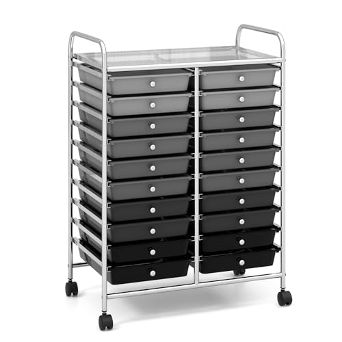GOFLAME 20-Drawer Rolling Storage Cart, Multifunctional Art Craft Organizer Cart, Mobile Utility Storage Cart with Removable Drawers & Lockable Wheels, Craft Cart for Home Office School, Grey Gradient - color: Grey Gradient, size: 20-Drawer