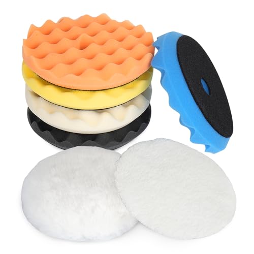 Autolock 5 Inch Buffing Polishing Pads, 7 Pcs 5'' Waffle Foam Buffing Pad, Wool Pad Kit for 5 in Backing Plate, Car Polisher Boat Compounding, Polishing and Waxing - size: 5Inch 7Pcs