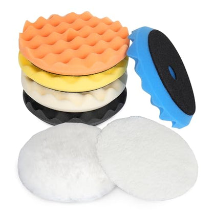 Autolock 5 Inch Buffing Polishing Pads, 7 Pcs 5'' Waffle Foam Buffing Pad, Wool Pad Kit for 5 in Backing Plate, Car Polisher Boat Compounding, Polishing and Waxing - size: 5Inch 7Pcs