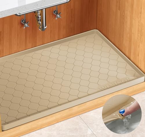 Winisok Silicone Under Sink Mat 34" x 19", kitchen Essentials and Gadgets, Shelf liner and Cabinet Protector, Home Organizers and Storage, Waterproof Bathroom Tray - color: Beige, size: 19"W x 34"L