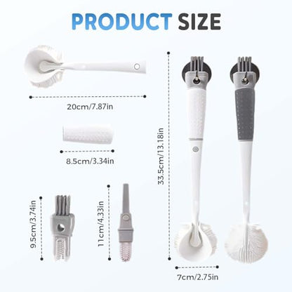 360° Flexible Silicone Bottle Brush with Long Handle, New Bottle Cleaning Brush, Deep Cleaning Brush for Narrow Neck Bottles Silicone Bottle Brush (White-2PCS) - color: White-2pcs