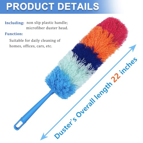 2 Pack 22-Inch Rainbow Reusable Microfiber Dusters,Bendable and Washable Feather Duster for Everyday Cleaning in Home, Library, Office, Car, and More