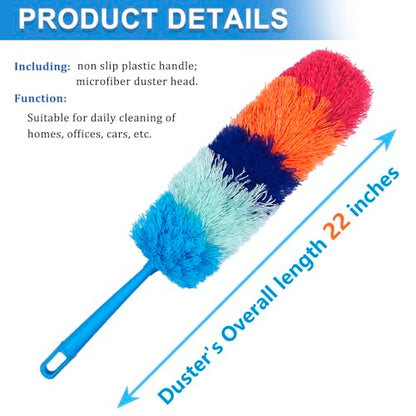 2 Pack 22-Inch Rainbow Reusable Microfiber Dusters,Bendable and Washable Feather Duster for Everyday Cleaning in Home, Library, Office, Car, and More