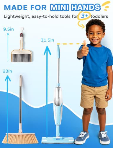 Kids Cleaning Toy Set,Blue Spray Mop Montessori Toys-Kids Cleaning Toy Set,Mini Spray Mop Montessori Toys Spray Mop & Kids Broom Dustpan Set Cleaning Toys Gift for Toddlers Girls Boys Age 3+ - size: Blue, style: Cleaning Set