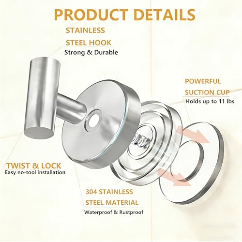 Suction Cup Hooks Suction Towel Shower Home So No Drill Storage Wall Silver Suction Hooks for Shower Wall Bathroom Window Wash Door Wreath, 4 Pack - color: Silver