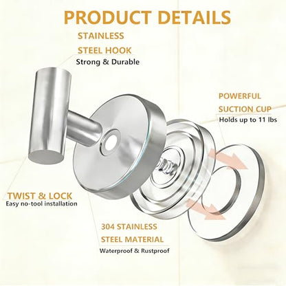 Suction Cup Hooks Suction Towel Shower Home So No Drill Storage Wall Silver Suction Hooks for Shower Wall Bathroom Window Wash Door Wreath, 4 Pack - color: Silver