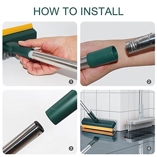 Floor Scrub Brush, 3 in 1 Scrape Brush Stiff Bristle Shower Scrubber, 44.5'' Retractable Long Handle Gap Floor Brush Kitchen Crevice Cleaning Brush can Wipe Multi-Purpose Cleaning Floor Brush