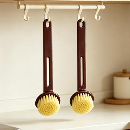 2 Pack Dish Brush with Handle, Stiff Bristles Dish Scrubber, Labor-Saving Kitchen Brush for Dishes, Pots, Pans and Sink Cleaning(Brown) - color: Brown