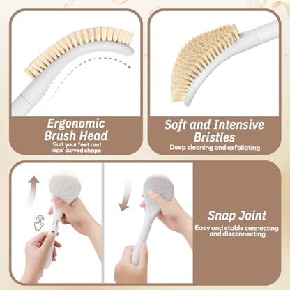 Foot Brush/Foot File/Silicone Body Scrubber Set(3PCS), 3-in-1 Foot Scrubber with Long Handle, 10.2’’-27.5’’Adjustable Foot Scrub Brush with Foot File and Silicone Loofah, Gift-Box(White Set) - color: White Kit03