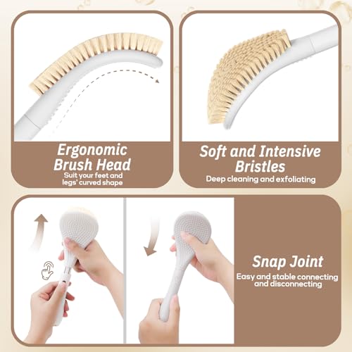 New Foot Brush & Back Scrubber Set 2PCS, 10.2''- 27.5'' Adjustable Foot Scrubber for Shower, 18.9'' Shower Back Scrubber with 3-Length Usage, Great Aid for People with Limited Mobility(White) - color: White Set