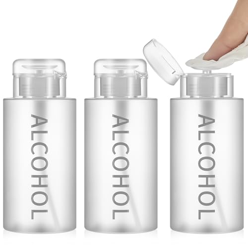 Layhit 3 Pcs 10 oz Alcohol Pump Dispenser Bottles Alcohol Push Down Liquid Dispenser Empty Pumping Bottle Refillable Cosmetic Container for Personal, Salon, Nail Care (Clear Cap + Frosted Bottle) - color: Clear Cap + Frosted Bottle