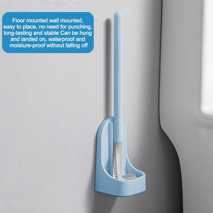 Silicone Toilet Brush and Holder Set, Golf Head Design, Flexible Toilet Bowl Brush Head with Silicone, Long Handle, Wall Mounted with Removable Anti-Leakage Base, Bathroom Deep Cleaning(Blue) - color: Gray