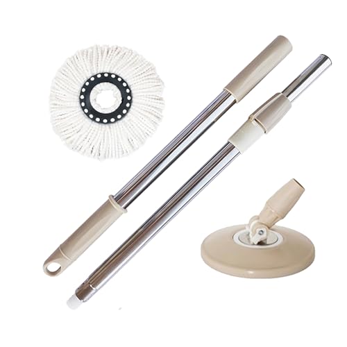 Spin Mop Replacement Handle, 47.6-inch 360 Degrees Rotating Telescopic Replacement Mop Stick with Robust Reinforced Plastic Disc for Spin Mop Bucket Cleaning System (Plastic Disc,Khaki) - color: Khaki, style: Plastic Disc