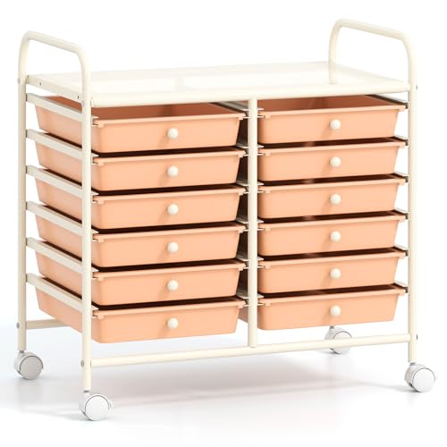 GOFLAME 12-Drawer Rolling Storage Cart, Multifunctional Art Craft Organizer Cart, Mobile Utility Storage Cart with Removable Drawers & Lockable Wheels, Craft Cart for Home Office School, Peach Fuzz - color: Peach Fuzz, size: 12-Drawer