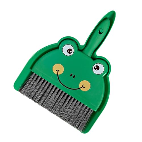 Mini Dustpan and Brush Set, Cartoon Small Broom and Dustpan Cleaning Set Hand Whisk Broom Set Portable Tabletop Crumb Sweeper Cleaning Tools for Office(Frog) - size: Frog