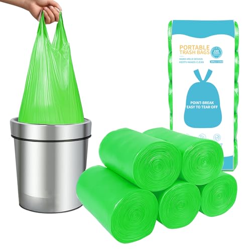 MakMeFre 5Rolls 4Gallon Portable Trash Bags,Thicken Small Garbage Bags for Office,Bedroom,Kitchen Waste Bin(150Counts,Green) - style: 4Gallon(150Counts)GreenColor