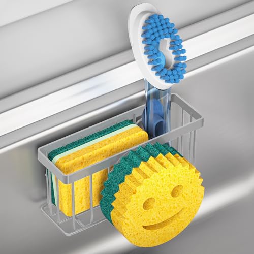MURLONG Sponge Holder Smiley Face, Sink Organizer with 2 Suction Cups/1 Adhesive Strips, Designed for Sponge, Soap, Dish Brush, Scrubber - Gray - color: Gray