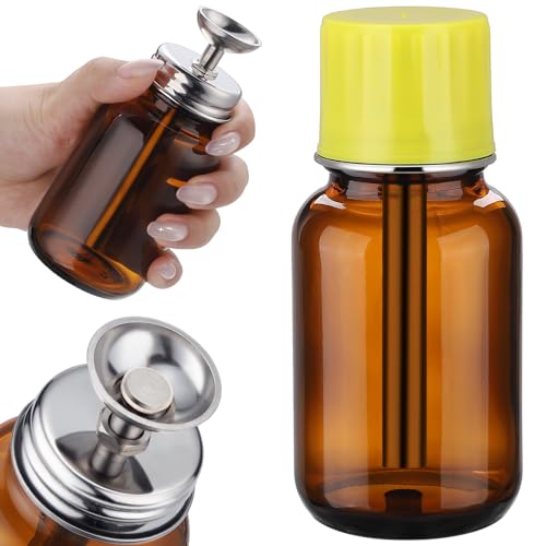 4Oz / 120ml Glass Dispensing Bottles with Copper Core for Acetone/PFA/LDPE, One-Touch Liquid Dispenser Pump with Cover for Chemical & Industrial Liquids, Refillable Sample Tincture Containers, Amber - color: Amber - 1 pcs