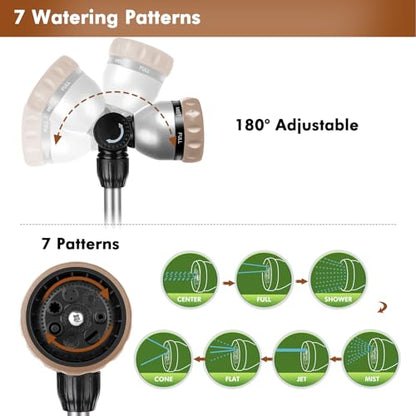 RESTMO Metal Watering Wand, Heavy Duty Garden Hose Wand with 180° Swivel Ratcheting Head, 16'' Hose Nozzle Sprayer with 7 Spray Patterns and Flow Control, for Water Hanging Baskets and Shrubs, Gold - color: Gold