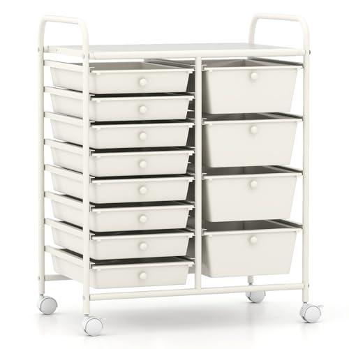 RELAX4LIFE 12-Drawer Rolling Storage Cart - Mobile Utility Drawer Carts with Wheels, Craft Organizers Cart for Classroom Organization and Storage, School, Home, Office - color: White, style: 12 Drawers