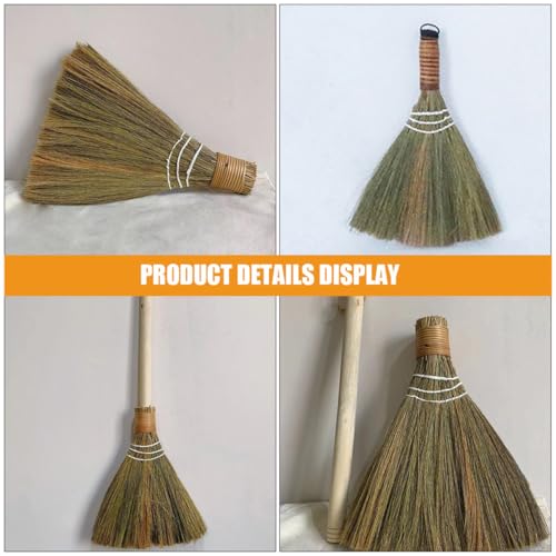 Abaodam 2pcs Hand Woven Brooms with Detachable Long Handle, Soft Straw Multipurpose Desk and Floor Cleaning Sweeper for Home Dust Removal